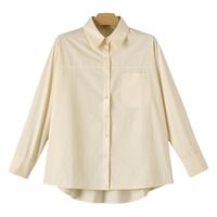 晚白2025秋款全棉简洁大方上衣温柔随性自在百搭衬衫女 奶黄色 L