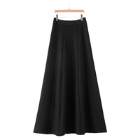 晚白2025秋款时尚优雅休闲半裙气质纯色高腰大摆半身裙 黑色 S