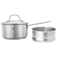 菲仕乐新家庭系列16cm奶锅（玻璃盖）含蒸屉不锈钢无涂层婴儿辅食汤蒸锅