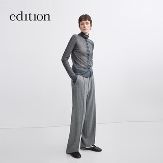 edition针织开衫女2025秋季含羊驼毛轻薄高领修身毛衣打底衫 深花灰色 M