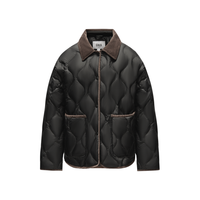 冬季中长款轻薄拼接灯芯绒翻领外套复古羽绒服女