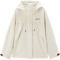 乐町美式复古风秋季工装户外防风防水休闲宽松冲锋外套女 卡其 S