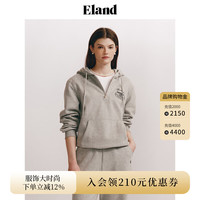 ELAND衣恋卫衣女甜美感学院风刺绣连帽拉链半开套头衫