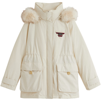 茵曼三防可拆毛领连帽羽绒服2025冬女装派克服外套 暖杏色 M