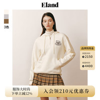 ELAND衣恋卫衣女甜美感学院风刺绣连帽拉链半开套头衫 象牙白/白色(39)Ivory L 170
