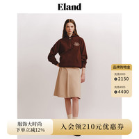 ELAND衣恋卫衣女甜美感学院风刺绣连帽拉链半开套头衫 棕色(85)Brown S 160