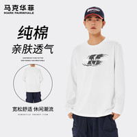 马克华菲春秋宽松长袖T恤男韩版慵懒风纯棉显瘦遮肉简约款休闲外穿打底衫 【纯棉】- 白#JMK漩涡M 2XL