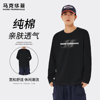 马克华菲春秋宽松长袖T恤男韩版慵懒风纯棉显瘦遮肉简约款休闲外穿打底衫 【纯棉】- 黑#JMK漩涡M 2XL