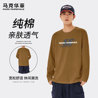 马克华菲春秋宽松长袖T恤男韩版慵懒风纯棉显瘦遮肉简约款休闲外穿打底衫 【纯棉】- 芥黄#JMK漩涡M M
