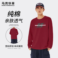 马克华菲春秋宽松长袖T恤男韩版慵懒风纯棉显瘦遮肉简约款休闲外穿打底衫 【纯棉】- 酒红#JMK漩涡M L