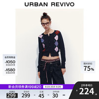 UR2025秋季女装复古学院菱格纹针织开衫UYL950141 墨蓝格子 L