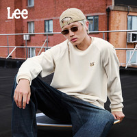 李 Lee25秋冬宽松版圆领刺绣Logo复合灯芯绒连肩袖男女同款卫衣 米白色（尺码偏大，拍小一码） 2XL
