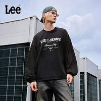 李 Lee25秋冬宽松版圆领印花Logo男女同款长袖卫衣LUT010845204 黑色（尺码偏大，拍小一码） S