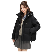 雪中飞2025秋短款马卡龙色连帽面包服羽绒服廓形显瘦保暖 黑色|8056 M /160/84A