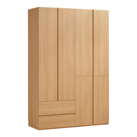 林氏家居卧室家用衣柜免拉手原木风成品衣橱2025分段柜子林沐系列UB3D 1.58*2.40m|双抽|原木色四门衣柜