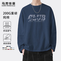 马克华菲春秋男士长袖T恤潮牌印花纯棉透气宽松大码休闲日常外穿内搭上衣 【纯棉】- 藏青#JMK五星俱乐部 2XL