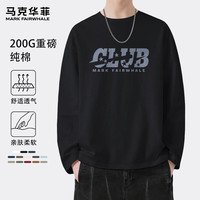 马克华菲春秋男士长袖T恤潮牌印花纯棉透气宽松大码休闲日常外穿内搭上衣 【纯棉】- 黑#JMK五星俱乐部 4XL