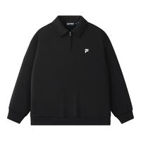 FILAFUSION斐乐潮牌款套头卫衣2025秋纯棉宽松翻领上衣 正黑色-BK M