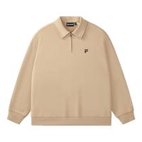 FILAFUSION斐乐潮牌款套头卫衣2025秋纯棉宽松翻领上衣 幽卡其-DK