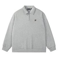 FILAFUSION斐乐潮牌款套头卫衣2025秋纯棉宽松翻领上衣 浮云灰花灰-MG 2XL