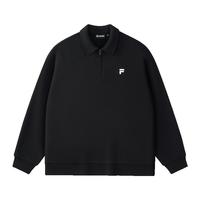 FILAFUSION斐乐潮牌款套头卫衣2025秋纯棉宽松翻领上衣 【加绒版】正黑色-BK 2XL
