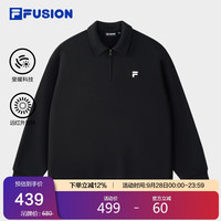FILAFUSION斐乐潮牌款套头卫衣2025秋纯棉宽松翻领上衣 【加绒版】正黑色-BK 3XL