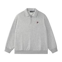 FILAFUSION斐乐潮牌款套头卫衣2025秋纯棉宽松翻领上衣 【加绒版】浮云灰花灰-MG