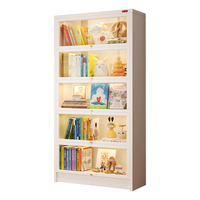 阿格贝贝钢制书柜带玻璃门防尘翻门柜家用落地儿童书架展示储物柜-版 五层【1.8M高1.0M宽】 珍珠白【钢化玻璃】版