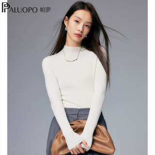 帕罗 25秋冬100%绵羊毛女士针织毛衣半高领打底纯色百搭羊毛衫