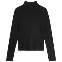 茵曼（INMAN）高领100%羊毛衫2025秋季女装毛衣百搭显瘦打底针织衫 午夜黑 XL