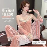 浪莎 【重工蕾丝】女士睡衣家居服女性感风蕾丝花边舒适亲肤材质可外穿