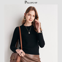 帕罗(PALUOPO)女士纯色毛衣圆领套头长袖打底衫时尚厚款秋冬毛衫休闲显瘦针 黑色 L 105
