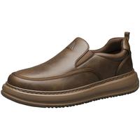 足力健老人鞋店中老年爸爸秋季皮面防水一脚蹬健步皮鞋男