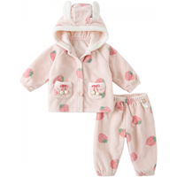戴维贝拉（DAVE＆BELLA）保暖儿童睡衣两件套女宝宝衣服冬季加厚秋冬幼儿服装女童家居服 草莓印花 110 cm（建议身高100-110cm）
