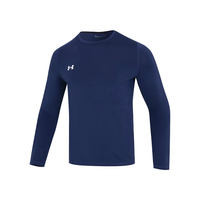 安德玛运动长袖T恤男子打底衫透气快干跑步训练休闲圆领上衣 藏蓝色 M (体重110-120斤）