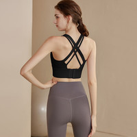 LULU CENTURY运动内衣女聚拢防下垂瑜伽背心女外穿大码跑步防震文胸女 黑色(固定胸垫) S (适合95斤以下)