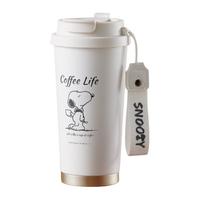 SNOOPY 史努比 保温杯咖啡杯便携男女士大容量水杯办公吸管杯随手杯子 白色500ml