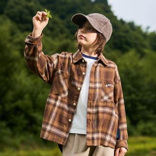 梦特娇 【宽松复古格纹衬衫】男女童春秋款洋气简约潮酷长袖衬衣薄外套