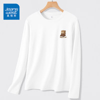 真维斯（JEANSWEST）长袖t恤女双面加绒内搭打底衫女秋冬季2025新款显瘦保暖秋衣上衣 白色 纸盒熊_K XL