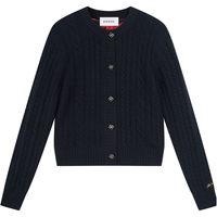 ERDOS【致敬系列】25秋冬圆领真丝装饰绞花女开衫羊绒衫 黑 2XL 175/96A