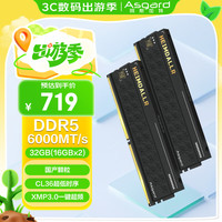 阿斯加特 32GB(16GBx2) DDR5 6000 台式机内存条 海姆达尔x耀 马甲条 国产颗粒 CL36 黑厚甲