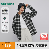 热风 hotwind格子长袖衬衫2025年秋季新款男士法兰绒衬衣情侣款宽松衬衣 19黑白 M