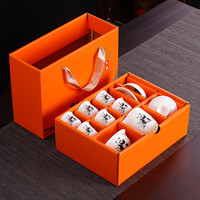 豪峰羊脂玉2025茶具套装家用泡茶壶盖碗泡茶杯子高档 【白瓷熊猫10件套】【橙礼盒】