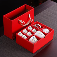 豪峰羊脂玉2025茶具套装家用泡茶壶盖碗泡茶杯子高档 【白瓷青绿10件套】【红礼盒】