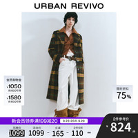 UR【HOT】2025冬季女装琥珀流光风撞色格纹大衣UYV150035 卡其棕格子 XS