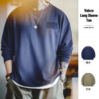 马登 MADEN工装 美式休闲华夫格长袖T恤圆领魔术贴落肩百搭叠穿卫衣男秋