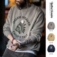 马登工装美式复古仿亚麻字母撞色毛衣阿美咔叽套头圆领针织衫男秋