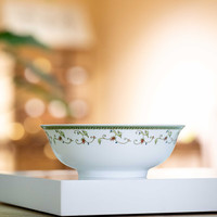 红叶陶瓷 高温细白瓷釉中彩海浪饭碗饭盘套组 1头海浪8寸深斗碗