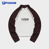 FILA FUSION斐乐潮牌女子针织长袖上衣2024春拼色插肩立领T恤 175/92A/XL