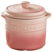 卡罗特陶瓷小炖盅瓦罐炖汤蒸盅家用带盖隔水炖烤梨燕窝一人份炖罐 粉色 渐变粉 9.5cm